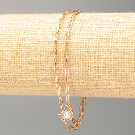 Brățară Xuping placare cu aur 18K, lungime 18–21 cm, grosime ≈ 2 mm, cu soare și pietre albe