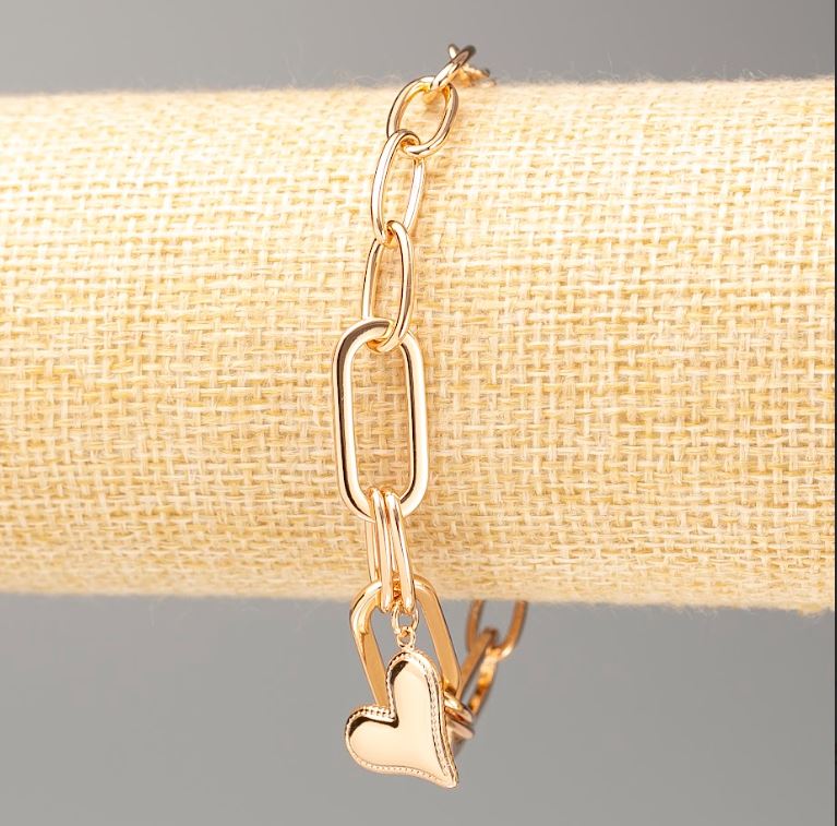 Brățară Xuping placare cu aur 18K «Inimă» Lungime 16–20 cm, grosime 6,5 mm ±, grosime 9 mm ±
