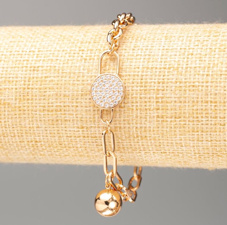 Brățară Xuping placată cu aur 18K, lungime 20 cm, grosime 6 mm ±, grosime 5 mm ±, cu cristale albe