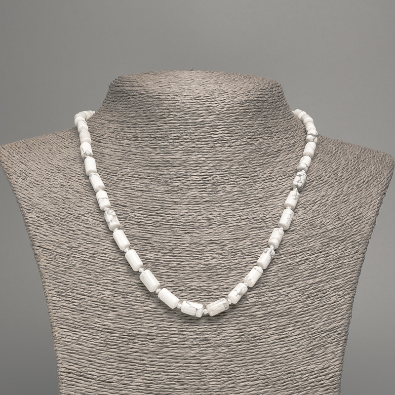 Colier din kaholong, piatră naturală netedă cilindrică, diametrul 10x6 mm +/-, lungime 49 cm +/-