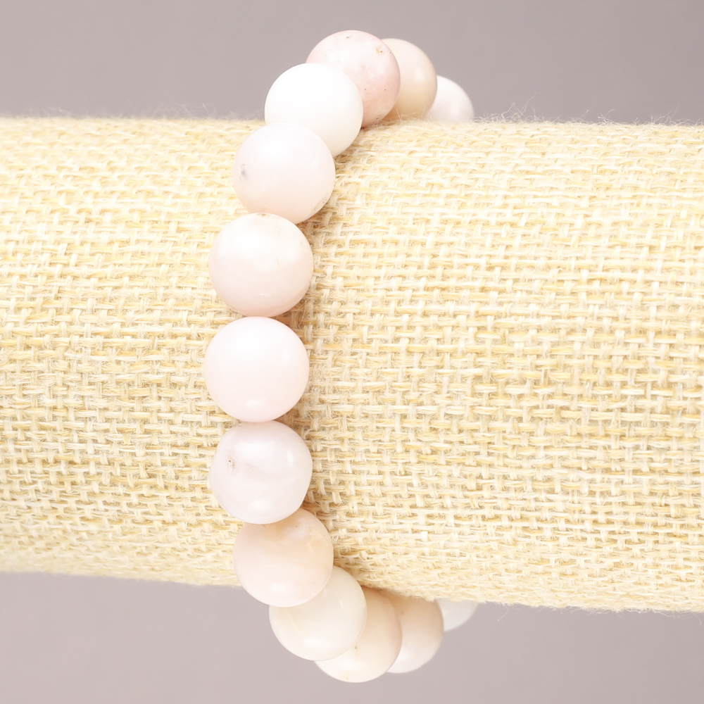 Brățară elastică din piatră naturală opal roz, mărgele netede, diametrul 10 mm (±)