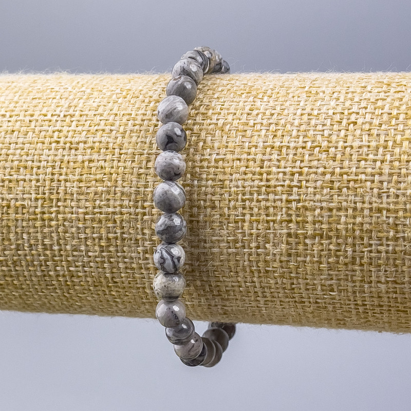 Brățară din jasmă oceanică gri (acrilic artificial) cu mărgele netede, diametrul 6 mm, lungime 18 cm (elastic)