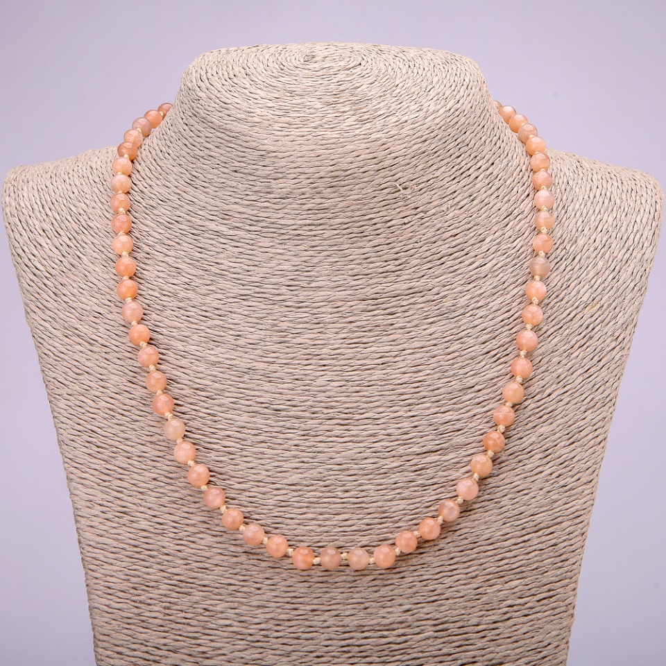 Colier din piatră naturală selenit, mărgele netede sferice, diametrul aproximativ de 6 mm, lungime 48 cm