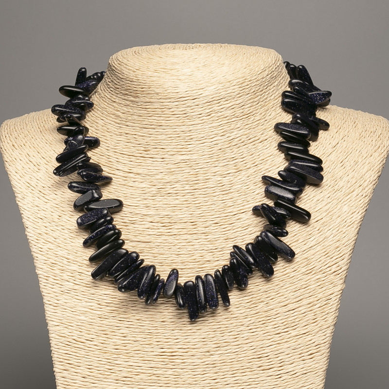 Colier din piatră naturală Aventurin „Noaptea Cairo”, fărâmă în formă de ac, diametrul 20x6 mm, lungime 48 cm +