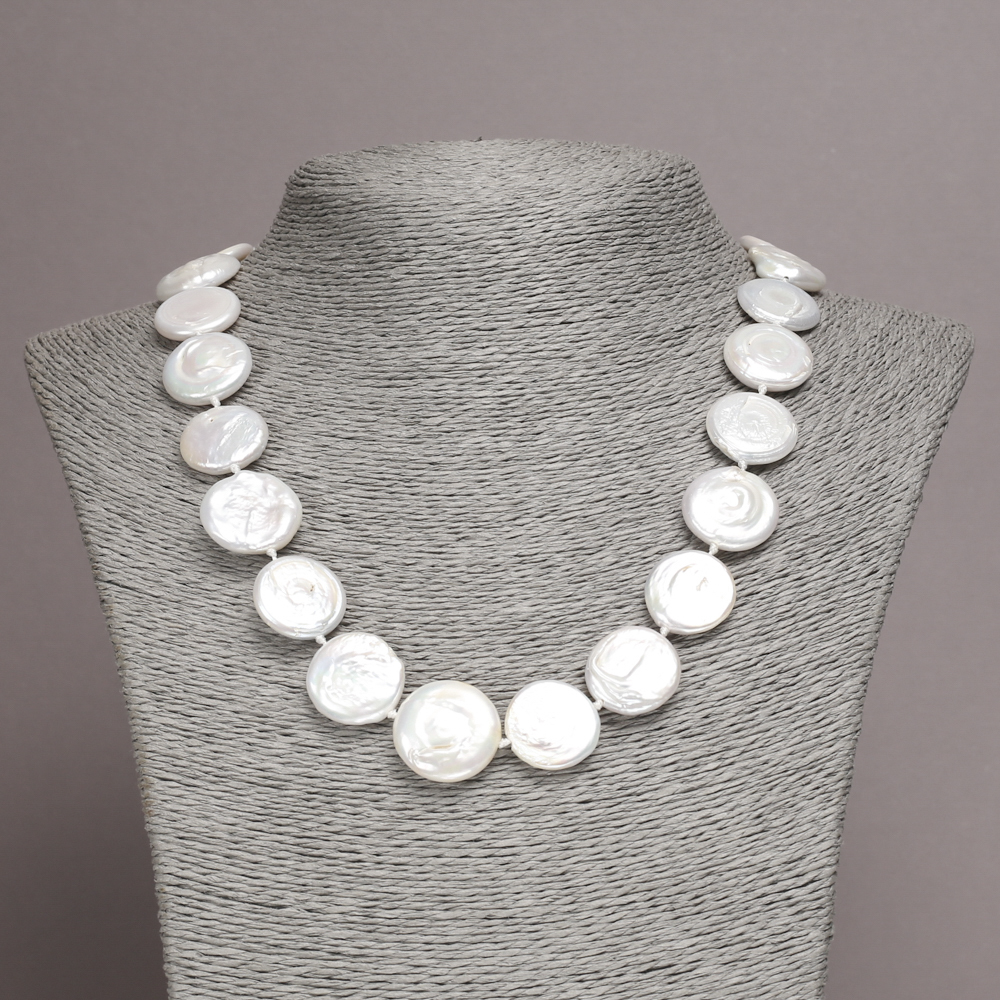 Colier din perle baroce naturale, diametrul 18x5 mm, lungime 45 cm (reglabilă)