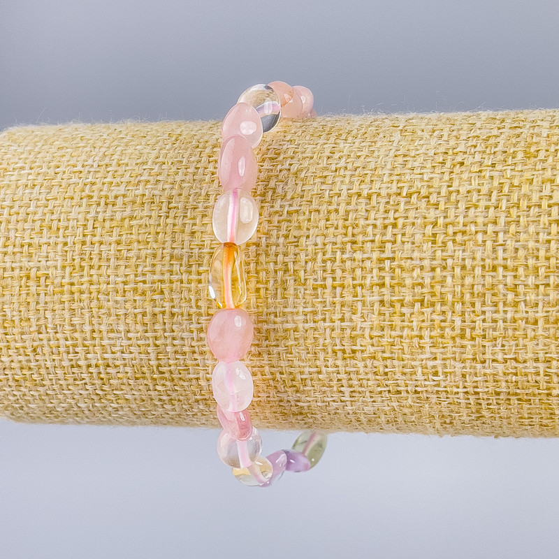 Brățară asortiment din piatră naturală, finisaj ciocănit, diametrul pietrelor aproximativ 9 × 6 mm, lungime 18 cm (elastic)