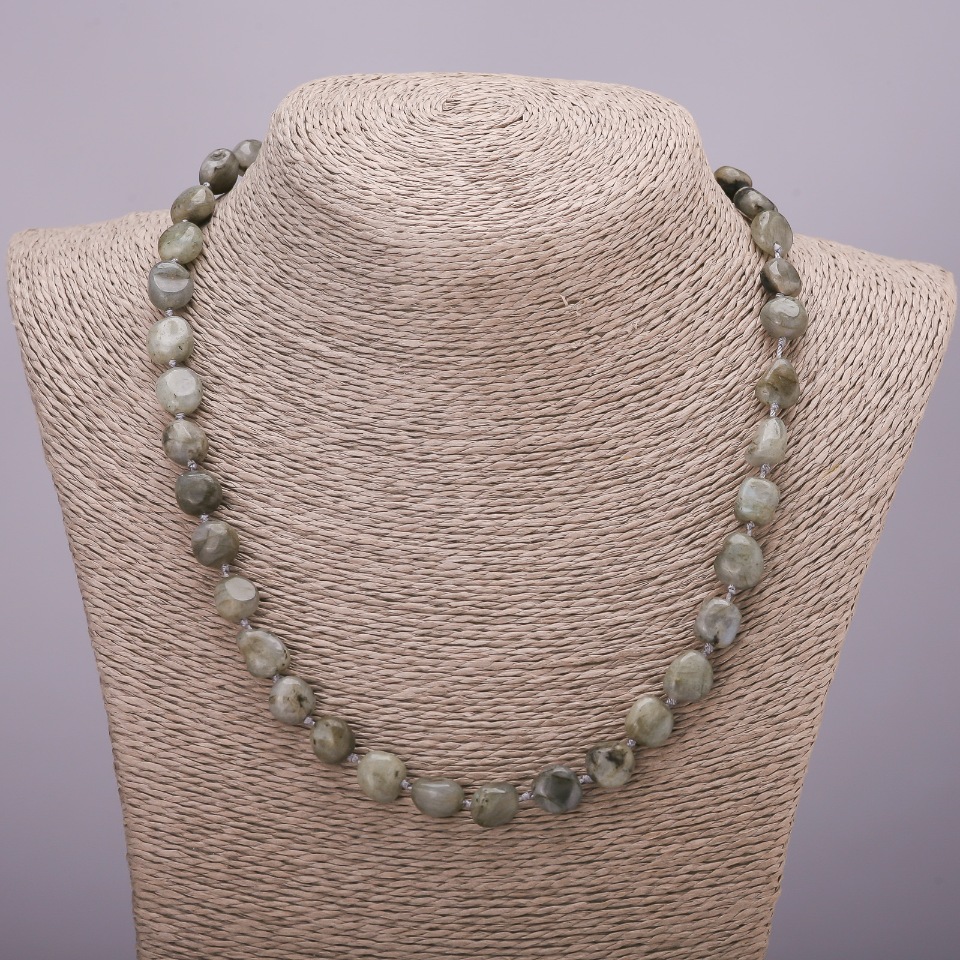 Colier din piatră naturală labradorit facetat, diametrul 9×13 mm, lungime 48 cm