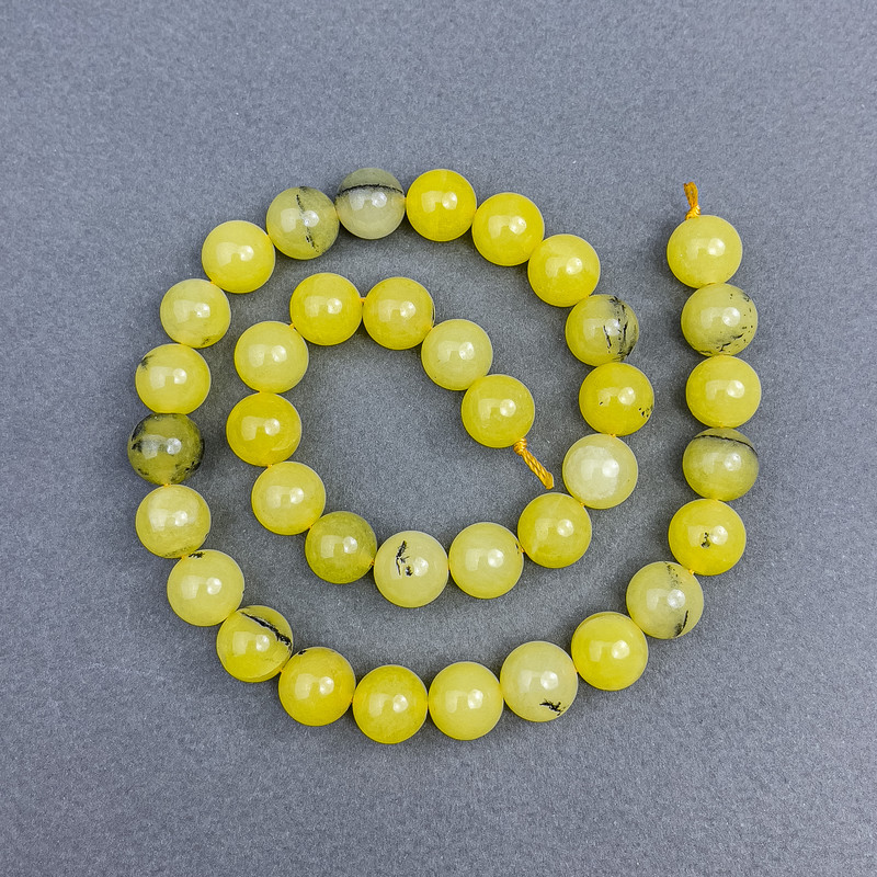 Mărgele de turcoaz galben, bile netede, diametrul 10 mm ±, pe șnur, lungime 38 cm ±
