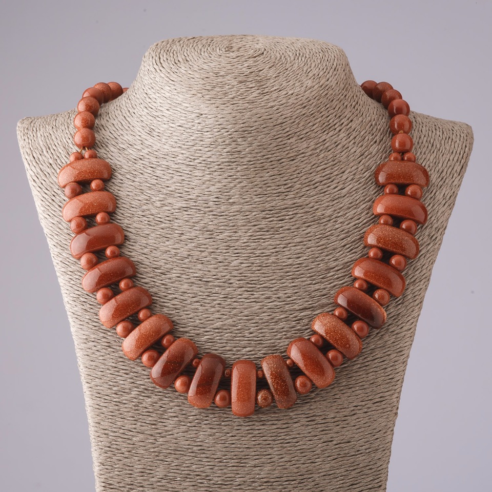 Colier Cleopatra din aventurin, „nisip auriu”, verigi de 12×25 mm și o mărgelă de 10 mm, lungime 50 cm