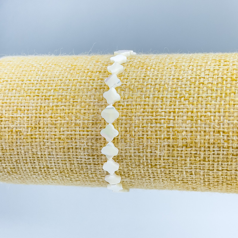 Brățară din sidef — trifoi cu patru foi, diametrul 6x6x2 mm, lungime 18 cm (elastic)