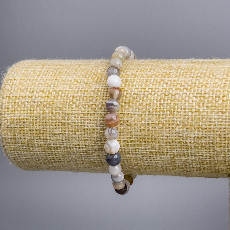 Brățară din agat Botswana, mărgele lucioase, diametrul aproximativ 6 mm, lungime 18 cm, elastică