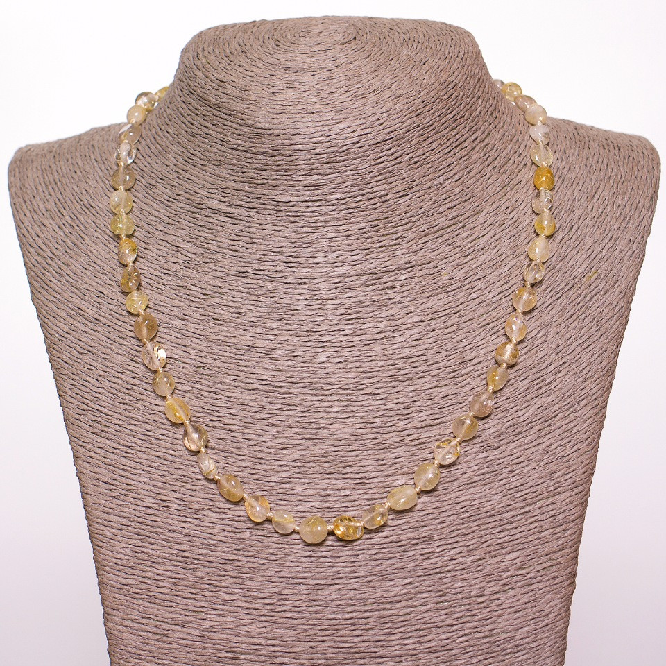 Намисто нат камінь Кварц "Волосатик" овальне "галтування" "біле золото", діаметр 6мм (+-), довжина 50см