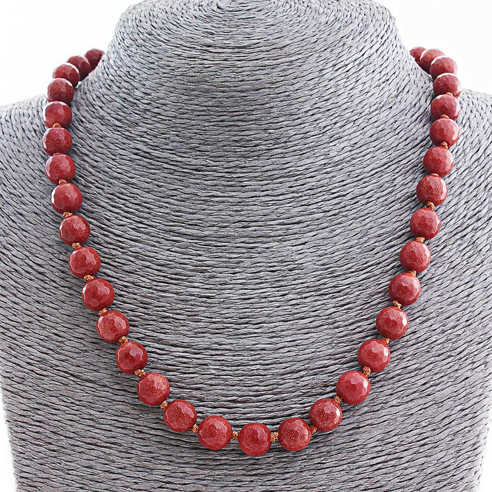 Colier din aventurin sintetic „Nisipul de Aur”, mărgele fațetate de 10 mm, lungime 50 cm