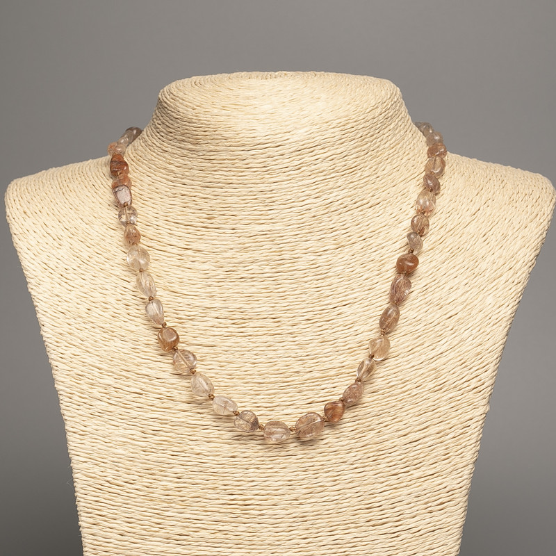 Намисто Волосатик золотистий натуральний камінь галтівка, діаметр 11х7мм+-, довжина 49см