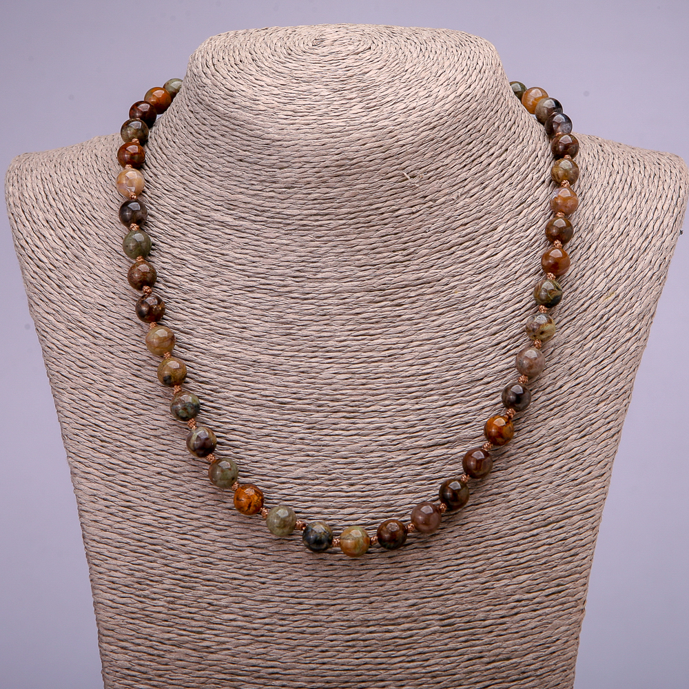 Colier din piatră naturală jasper, mărgele netede, diametrul 8 mm (±), lungime 45 cm