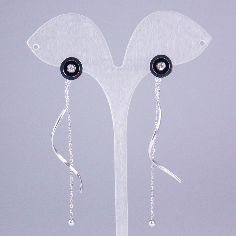 Cercei cu știft Xuping rodiu cu email negru, cerc cu diametrul de aproximativ 10 mm, cu piatră albă și lanțuri, lungime aproximativă 7 cm