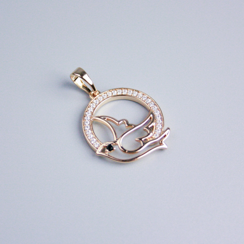 Кулон Xuping Позолота 18К Голуб з білими стразами, діаметр 19мм+