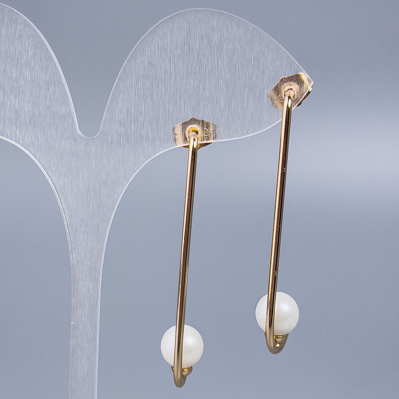 Cercei cu știft Xuping cu mărgea Mallorca, diametrul 8 mm, lungime 4,5 cm +/- placare cu aur 18K