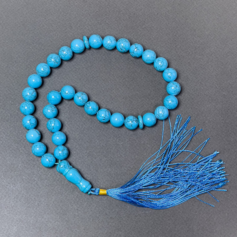 Mătănii din turcoaz (presate) - bile netede, diametrul 12 mm, 33 mărgele, cu inserții din turcoaz