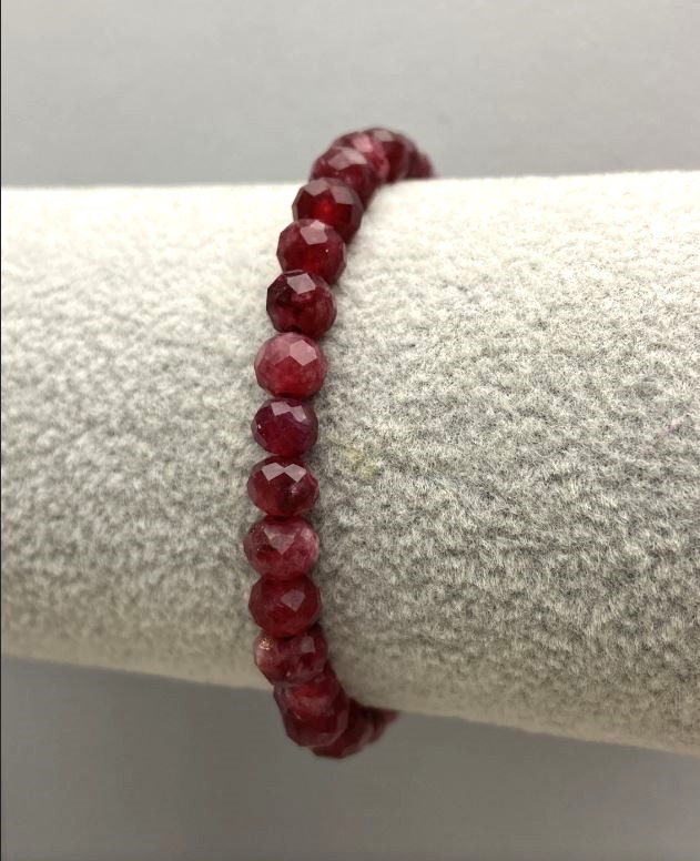 Brățară din turmalin rubelit, piatră naturală, rondel tăiat, diametrul 6x5 mm, lungime 18 cm (elastic)