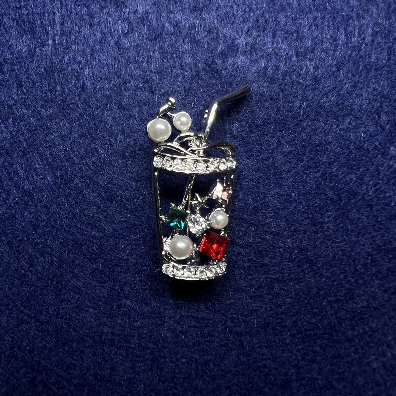 Брошка Коктель різнокольорові стрази та намистини сріблястий метал 15х35мм