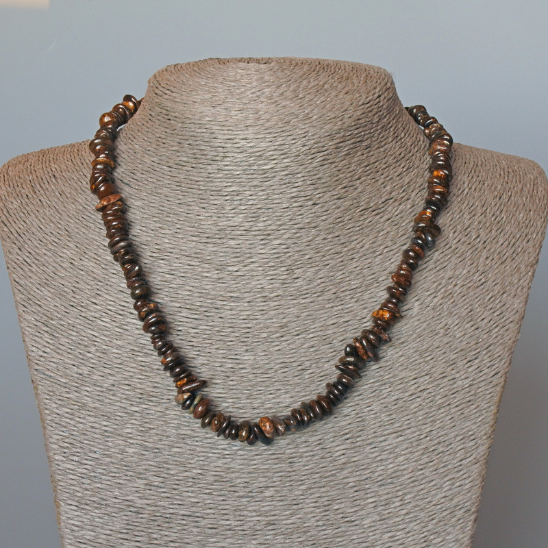 Colier din bronzit, granule de piatră naturală, diametru 7×3 mm, lungime 47 cm