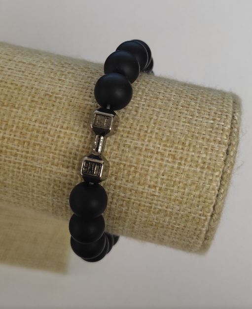 Brățară din șungit sintetic, formă de ganteră, diametrul mărgelelor 10 mm, lungime 18 cm +/- (elastic)