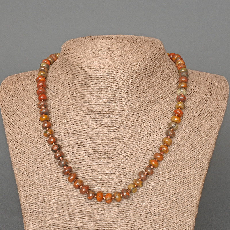 Colier din jasper Picasso, piatră naturală netedă, rondel de 8×5 mm, lungime 47 cm