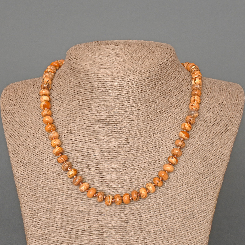 Colier cu jasper peisaj, piatră naturală, rondel neted, diametrul 8×5 mm, lungime 46 cm +/-